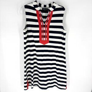 Duffield Lane Striped Shift Tank Dress with Orange Embellishment